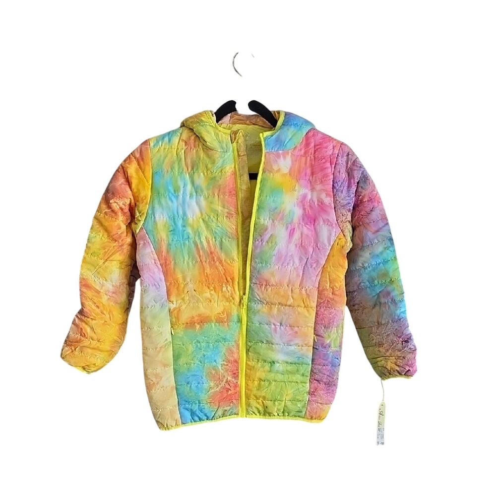Alexa Rae Tie Dye Bright Colorful Hooded Puffer Coat Kids Size M 12/14 NWT
